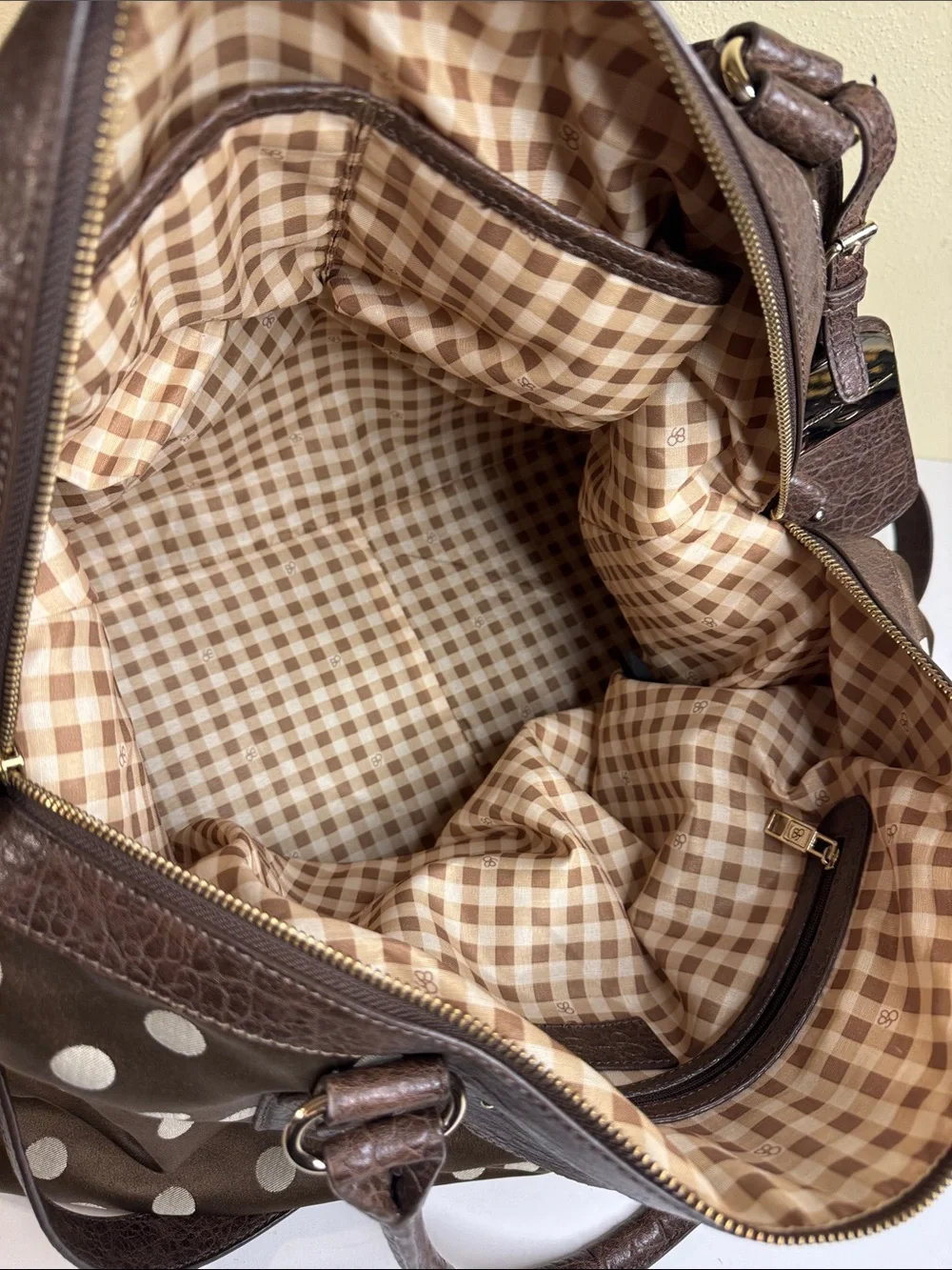 Jessica Simpson Brown and Cream Polka Dot Shoulder Satchel